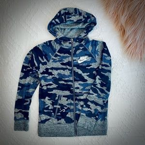 Nike Vintage Blue Camo Zip Hoodie - Girls Large
